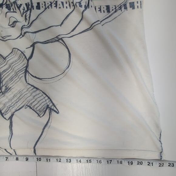 Disney Tinker Bell Womens L Sketch Stripe Graphic Tee Shirt Peter Pan Fairies - Picture 9 of 12